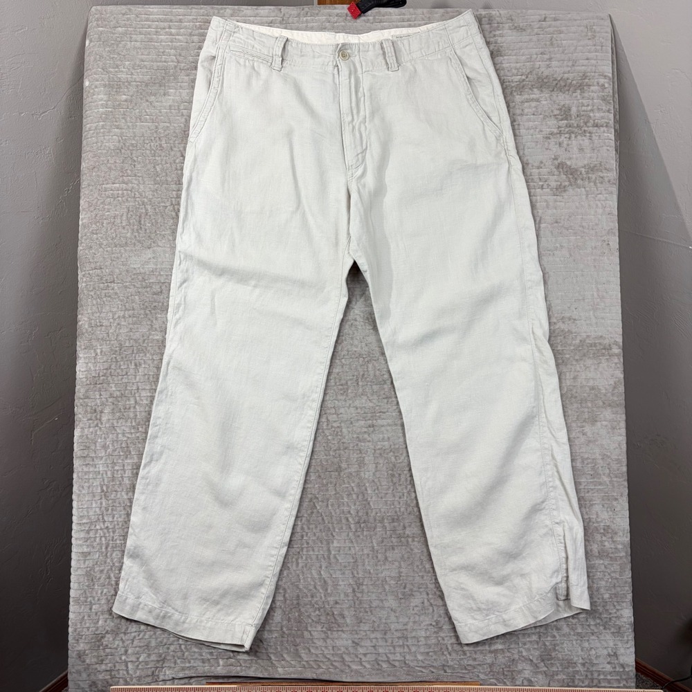 Banana Republic Mens 100% Linen Pants 38x32 Off White Straight Leg Summer Beach